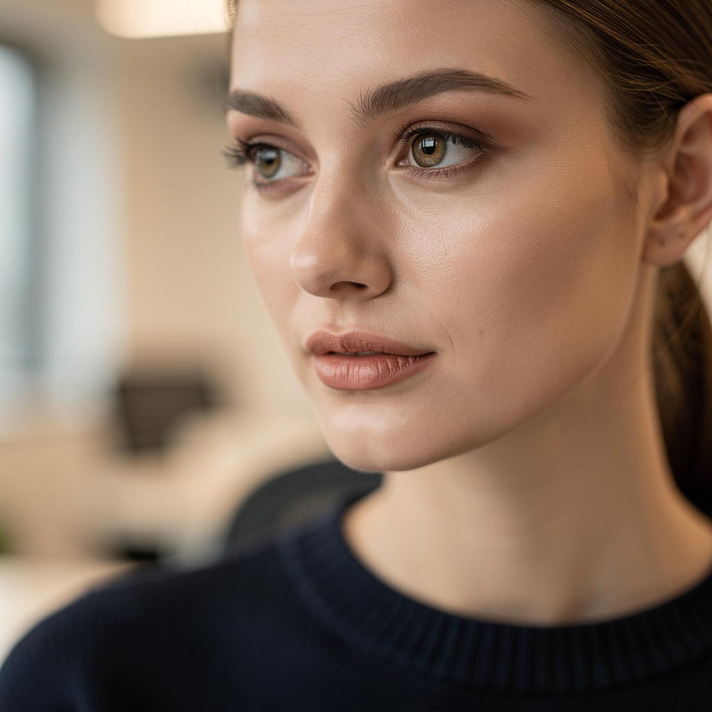 Close-up of a professional in a focused, present-moment awareness state