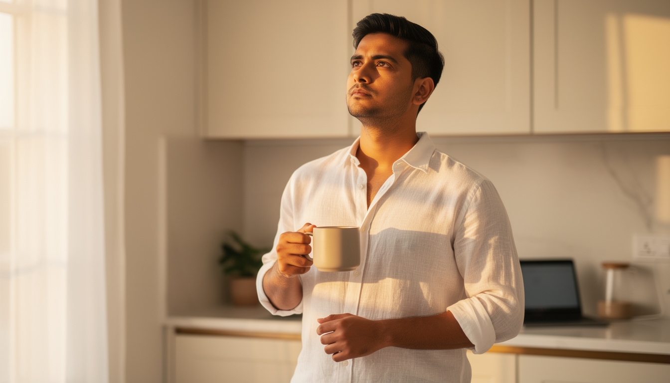 Professional beginning a structured morning clarity routine at home